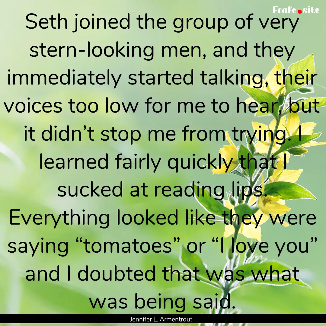 Seth joined the group of very stern-looking.... : Quote by Jennifer L. Armentrout