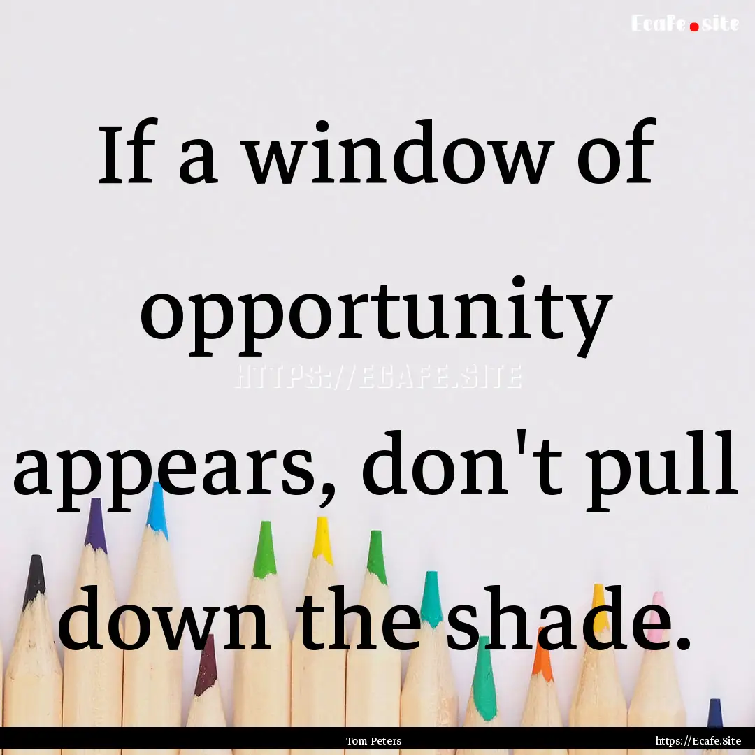 If a window of opportunity appears, don't.... : Quote by Tom Peters