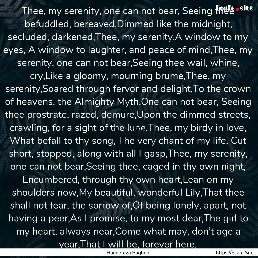 Thee, my serenity, one can not bear, Seeing.... : Quote by Hamidreza Bagheri