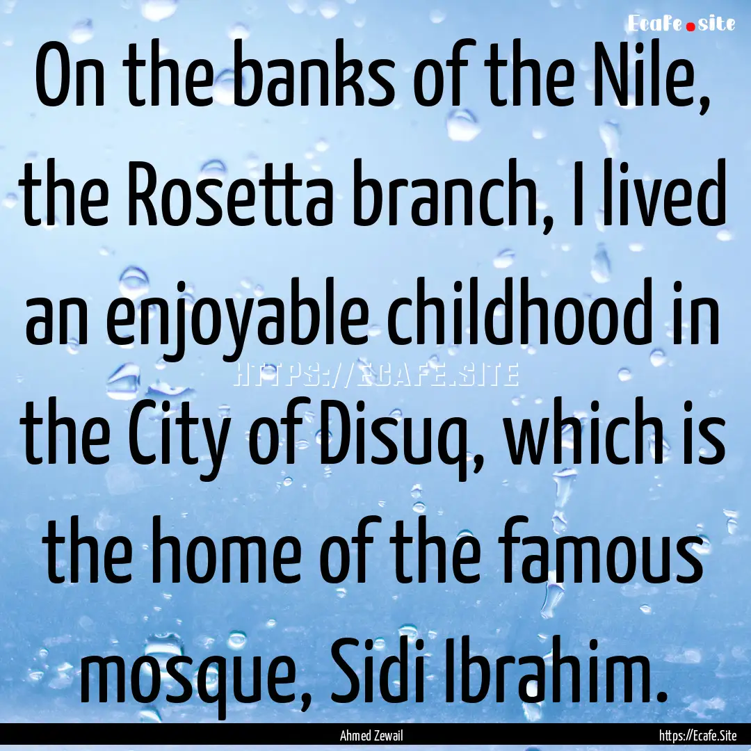 On the banks of the Nile, the Rosetta branch,.... : Quote by Ahmed Zewail