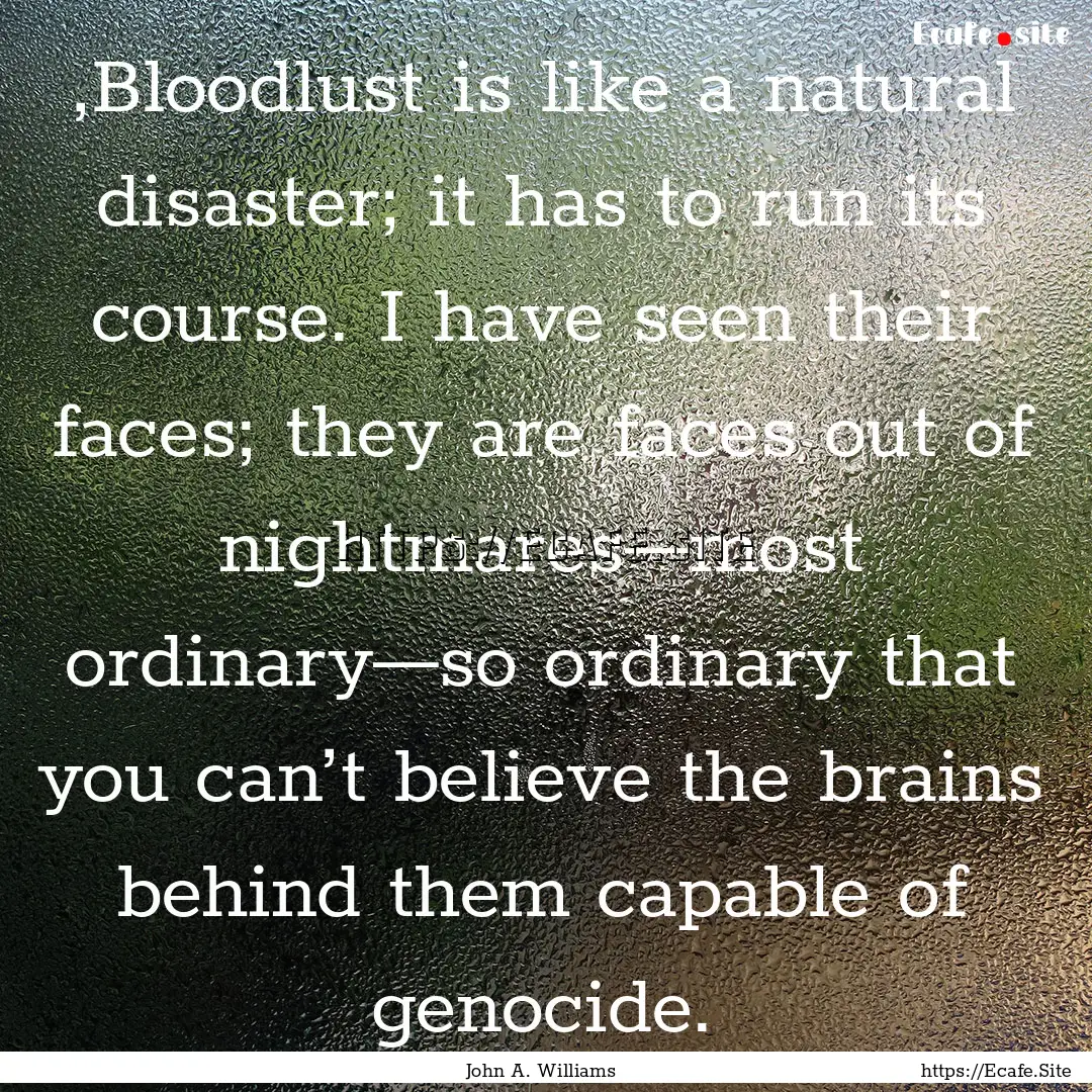 ,Bloodlust is like a natural disaster; it.... : Quote by John A. Williams