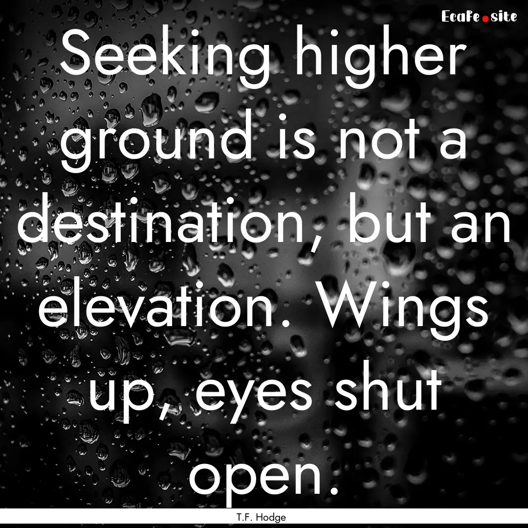 Seeking higher ground is not a destination,.... : Quote by T.F. Hodge