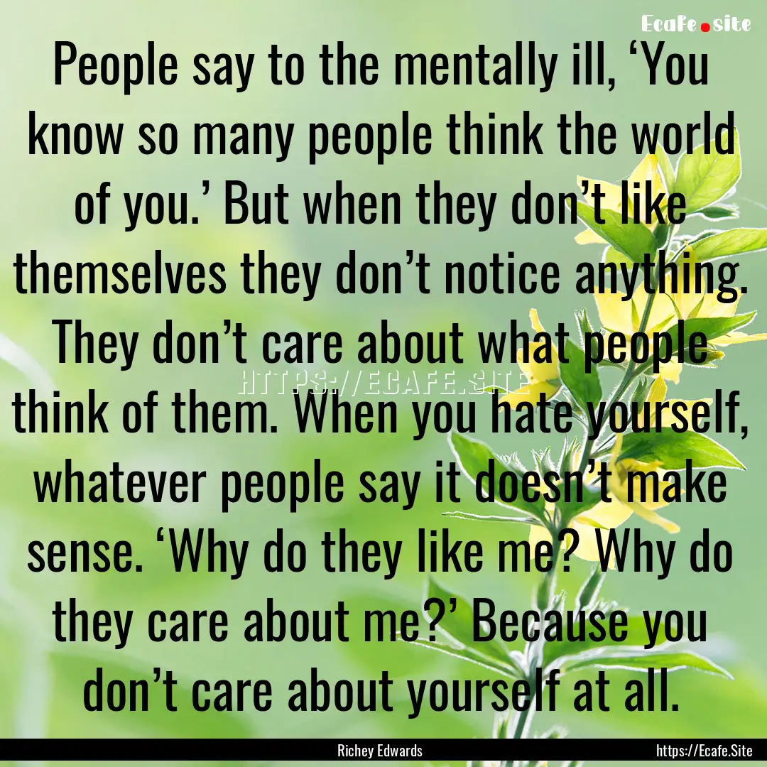 People say to the mentally ill, ‘You know.... : Quote by Richey Edwards