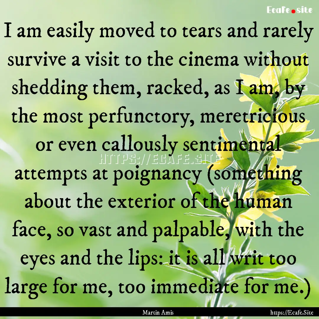 I am easily moved to tears and rarely survive.... : Quote by Martin Amis