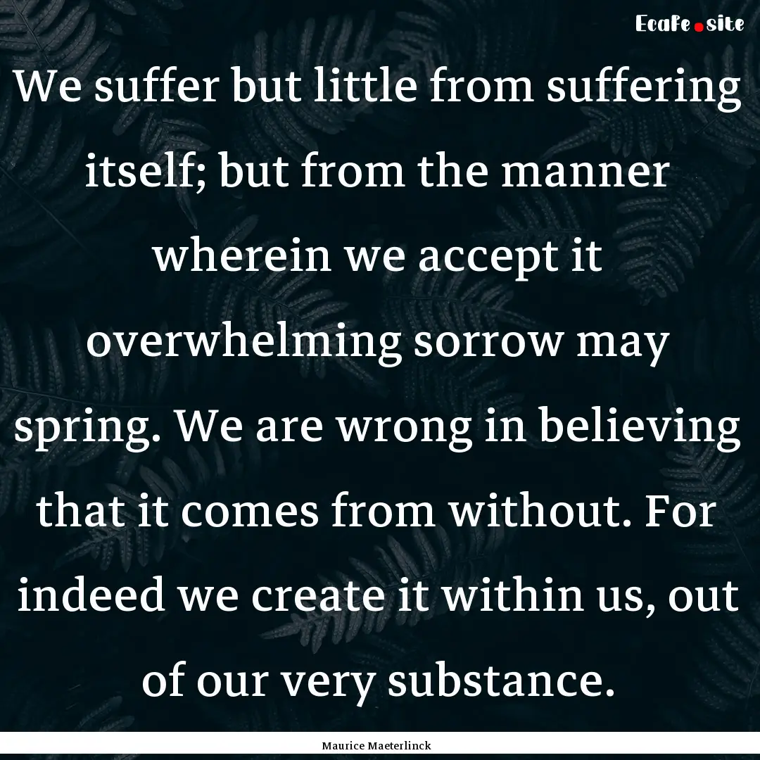 We suffer but little from suffering itself;.... : Quote by Maurice Maeterlinck