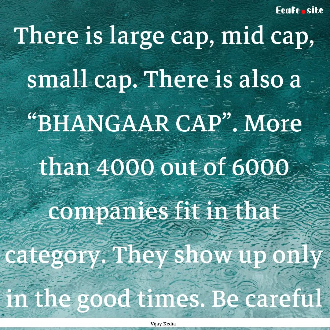 There is large cap, mid cap, small cap. There.... : Quote by Vijay Kedia