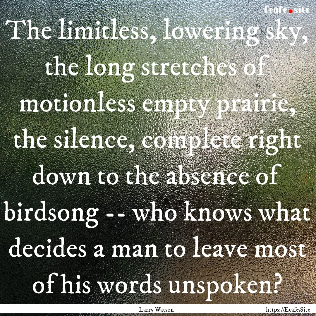 The limitless, lowering sky, the long stretches.... : Quote by Larry Watson