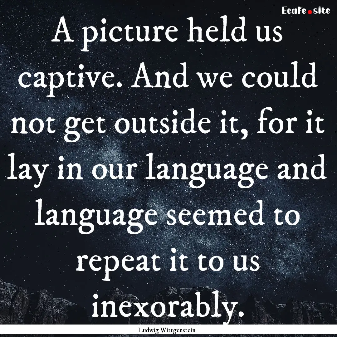 A picture held us captive. And we could not.... : Quote by Ludwig Wittgenstein