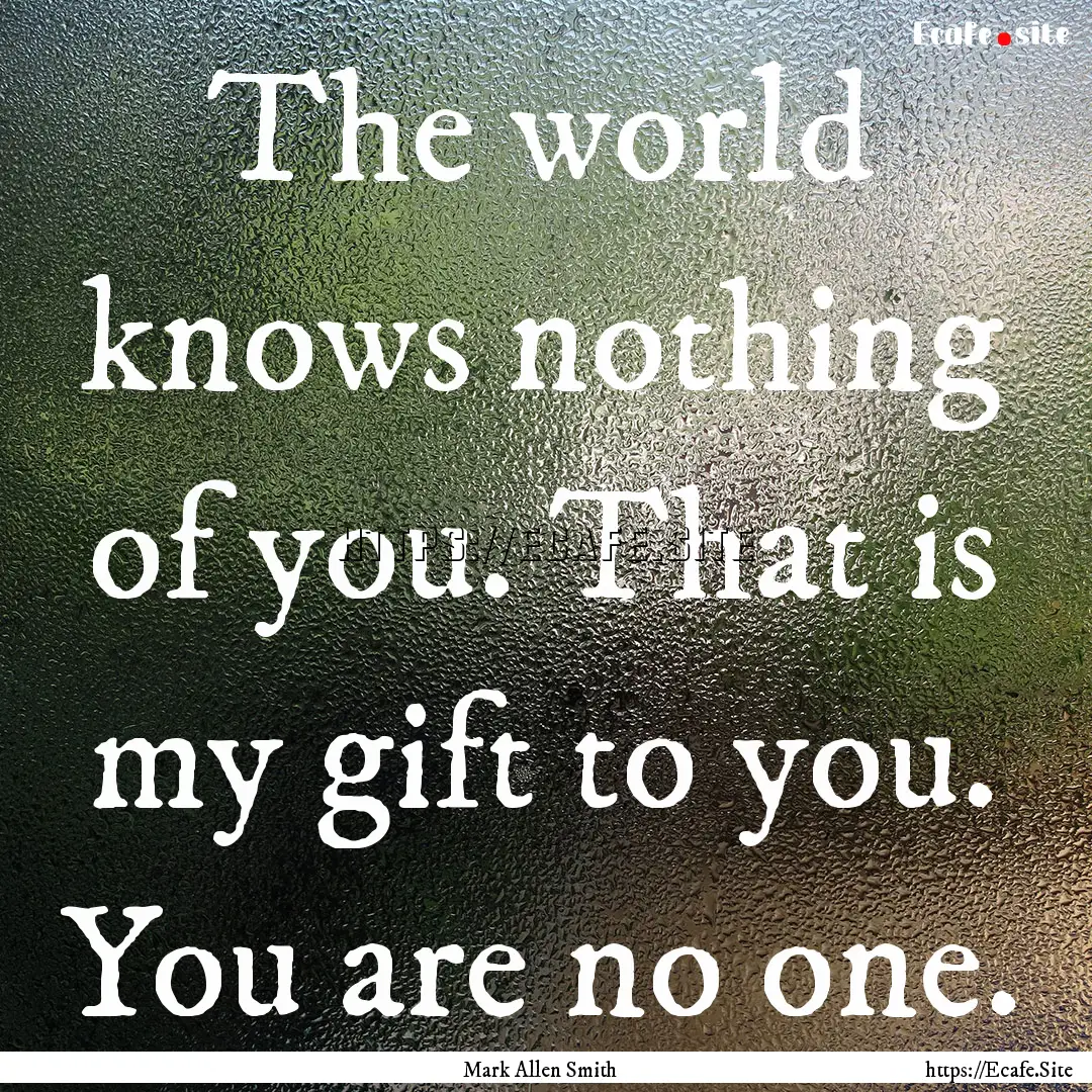 The world knows nothing of you. That is my.... : Quote by Mark Allen Smith