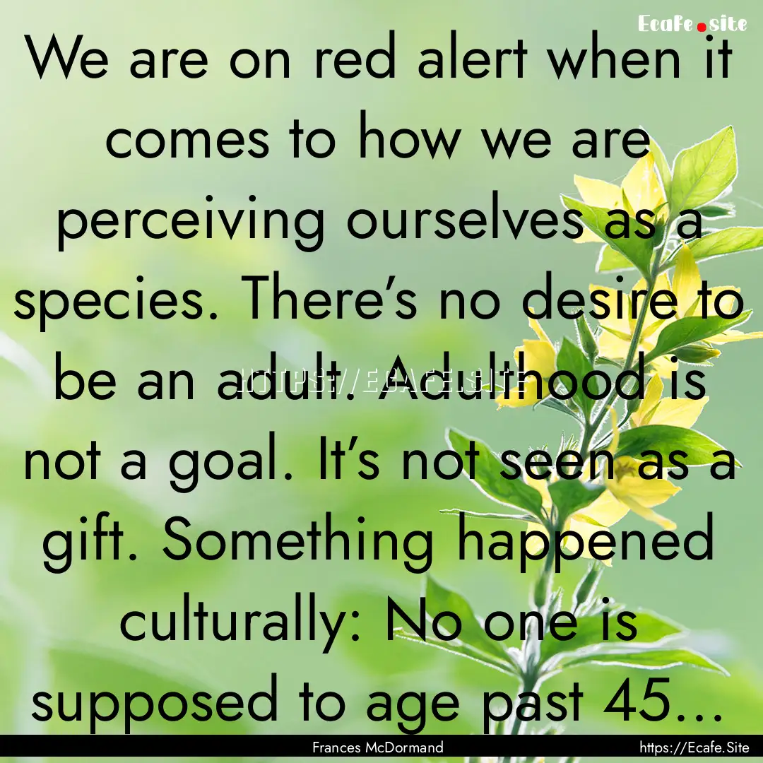 We are on red alert when it comes to how.... : Quote by Frances McDormand