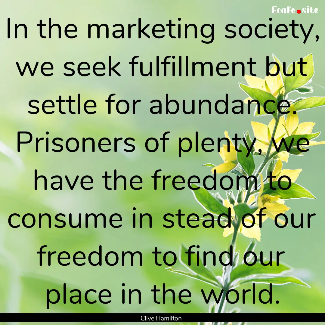 In the marketing society, we seek fulfillment.... : Quote by Clive Hamilton