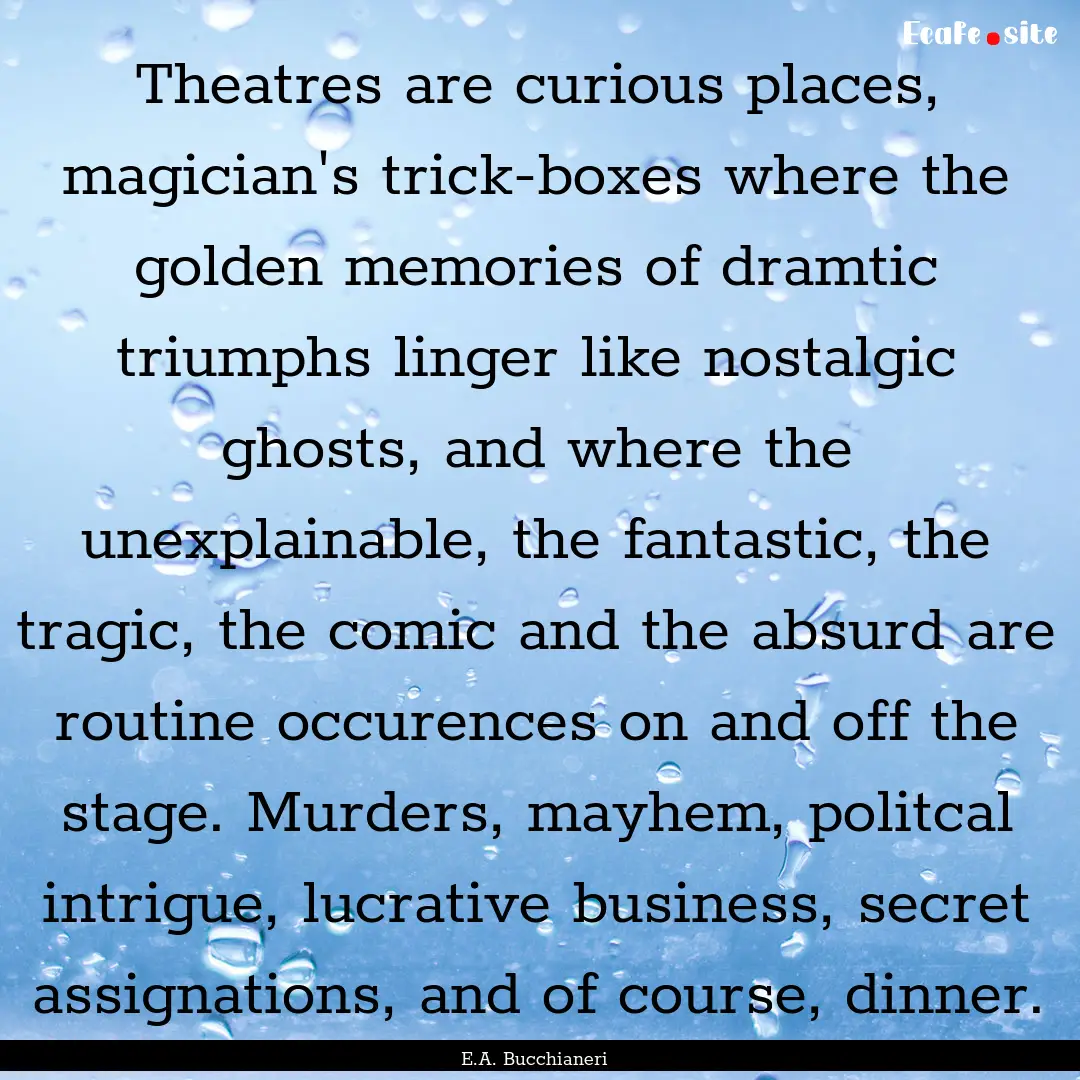 Theatres are curious places, magician's trick-boxes.... : Quote by E.A. Bucchianeri