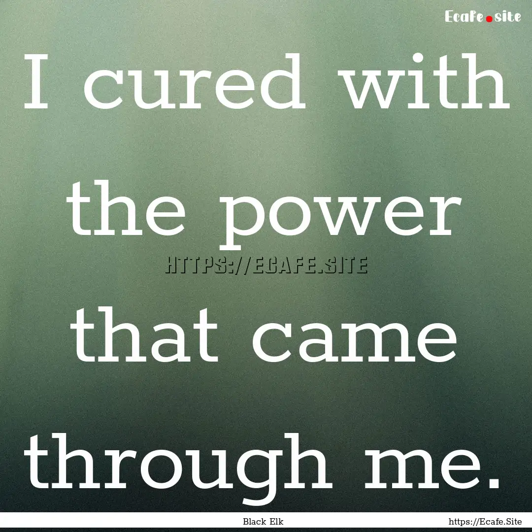 I cured with the power that came through.... : Quote by Black Elk