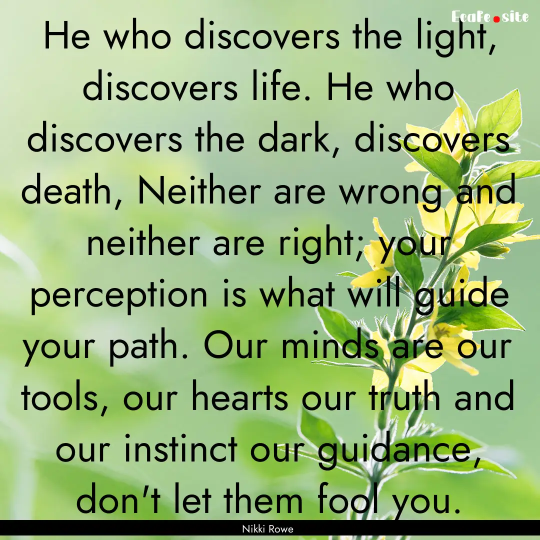 He who discovers the light, discovers life..... : Quote by Nikki Rowe