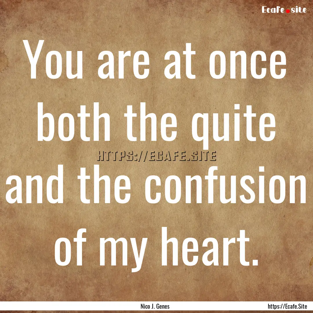 You are at once both the quite and the confusion.... : Quote by Nico J. Genes