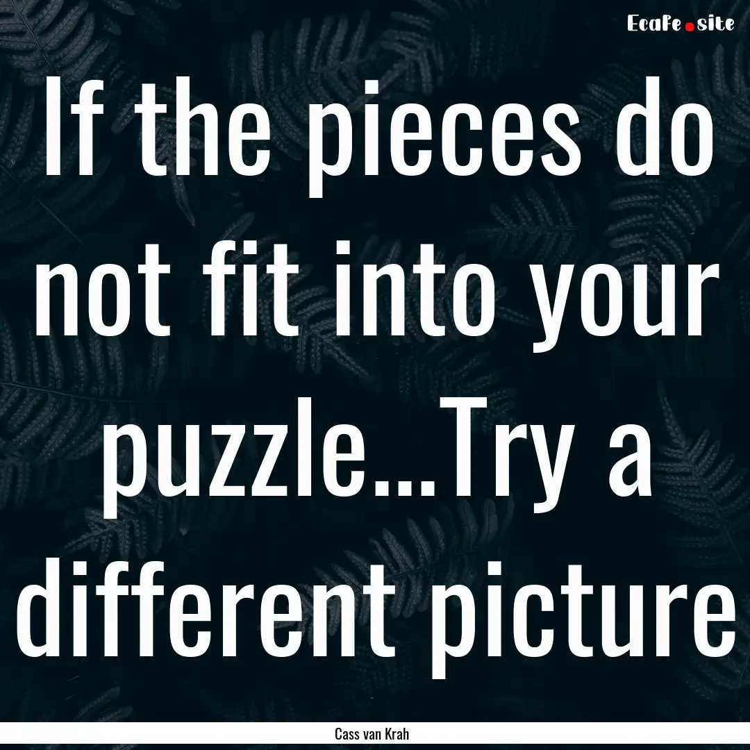 If the pieces do not fit into your puzzle...Try.... : Quote by Cass van Krah