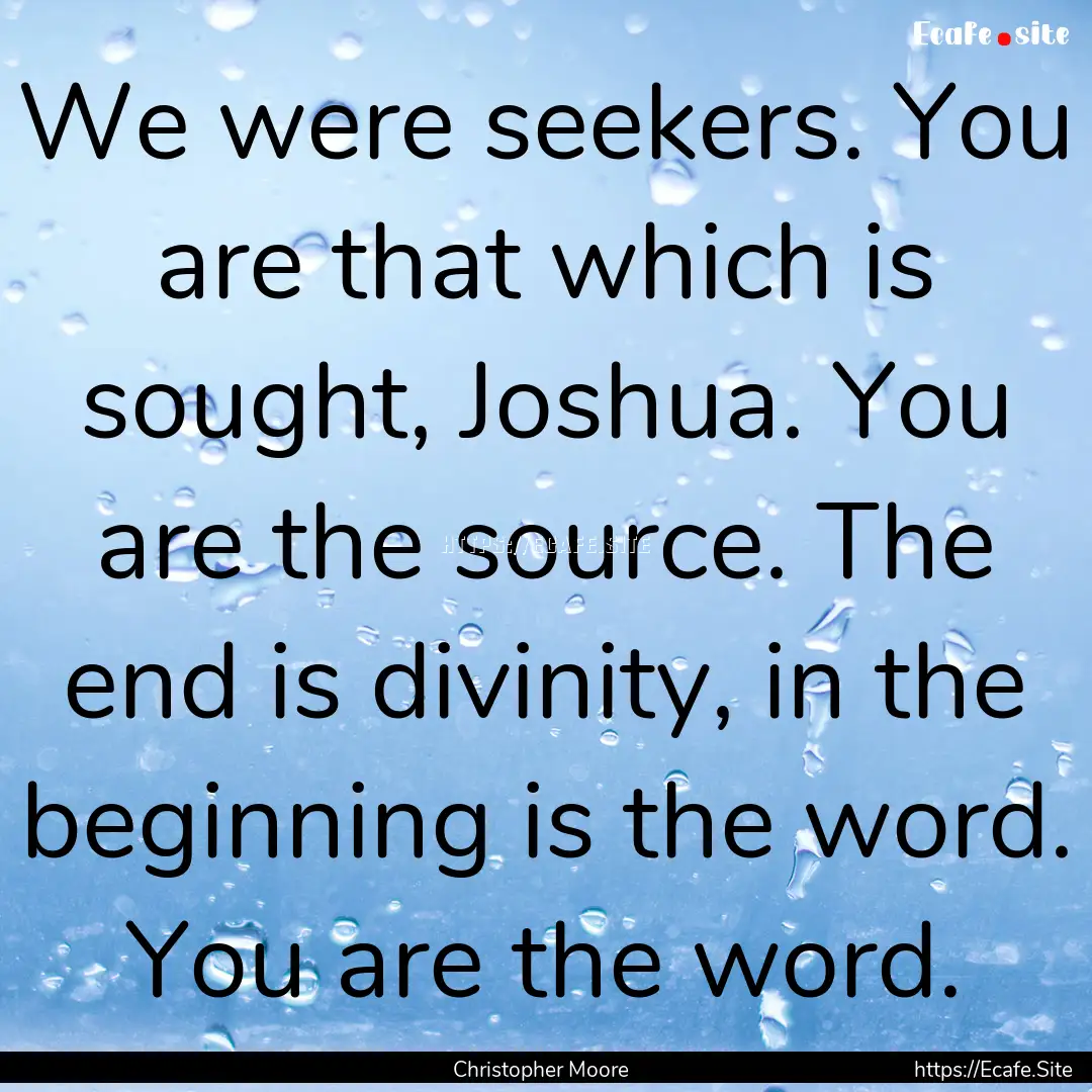 We were seekers. You are that which is sought,.... : Quote by Christopher Moore