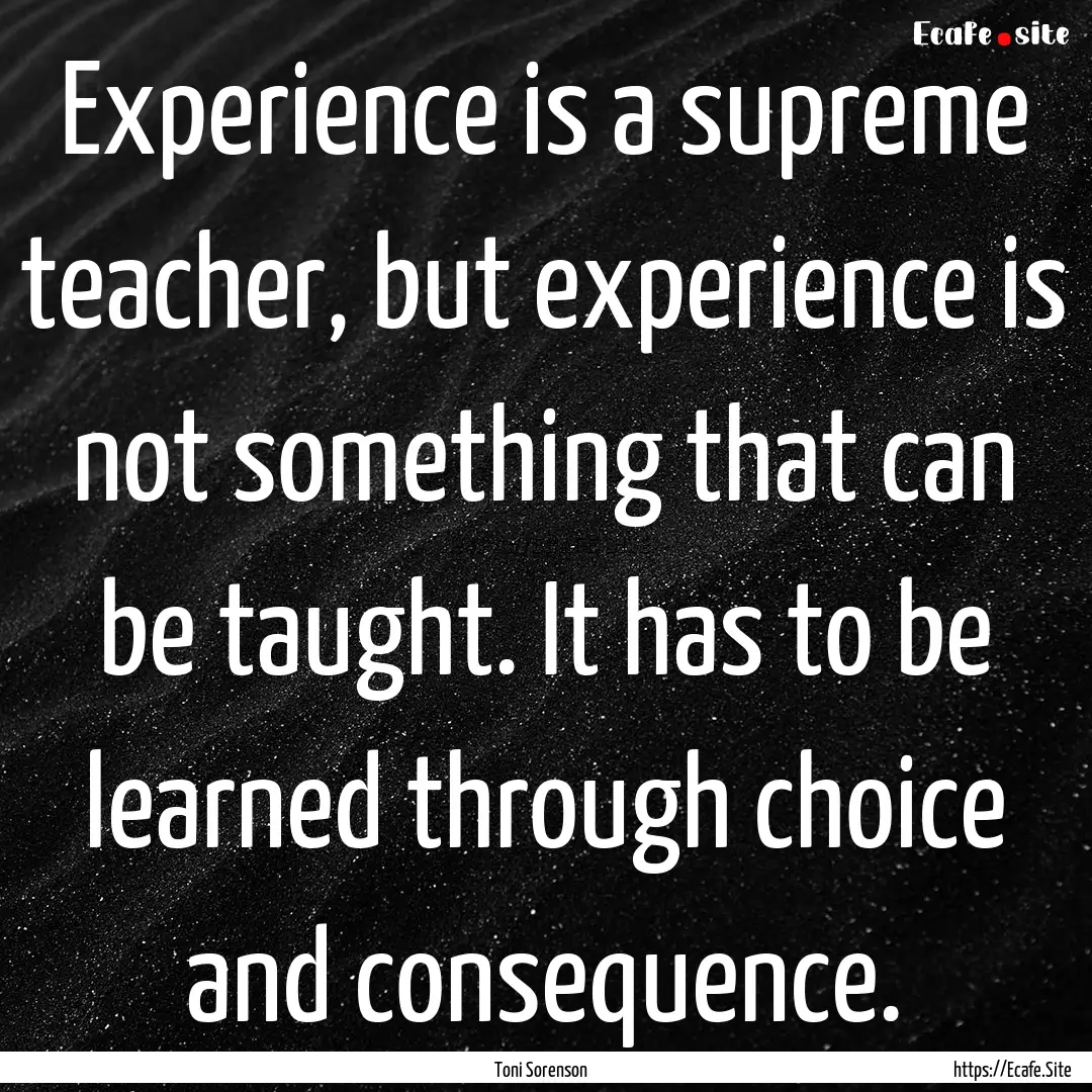 Experience is a supreme teacher, but experience.... : Quote by Toni Sorenson