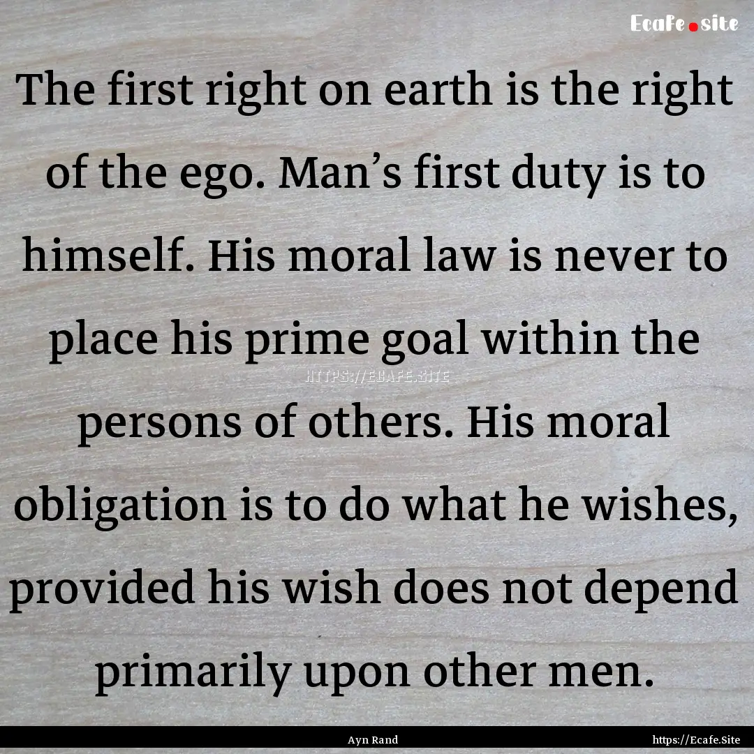 The first right on earth is the right of.... : Quote by Ayn Rand