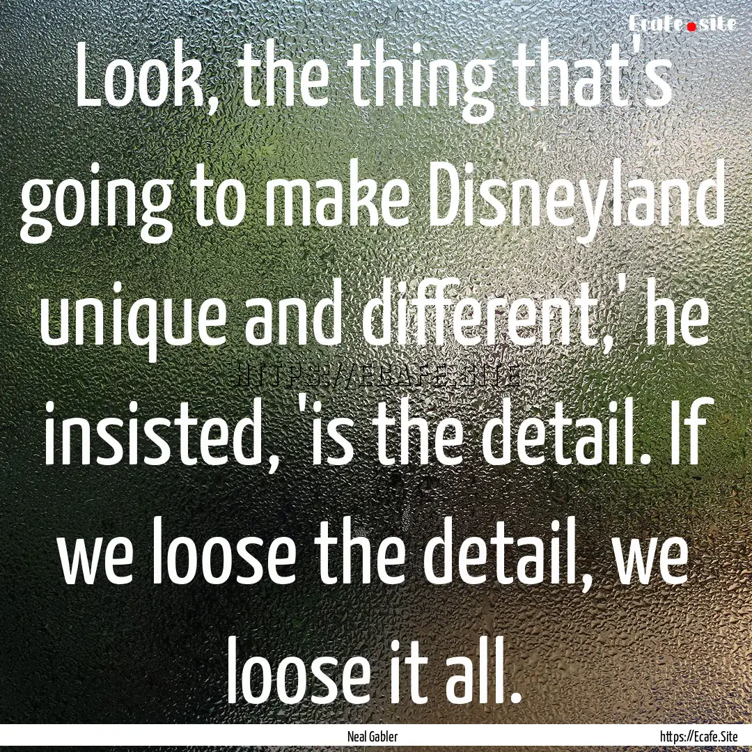 Look, the thing that's going to make Disneyland.... : Quote by Neal Gabler