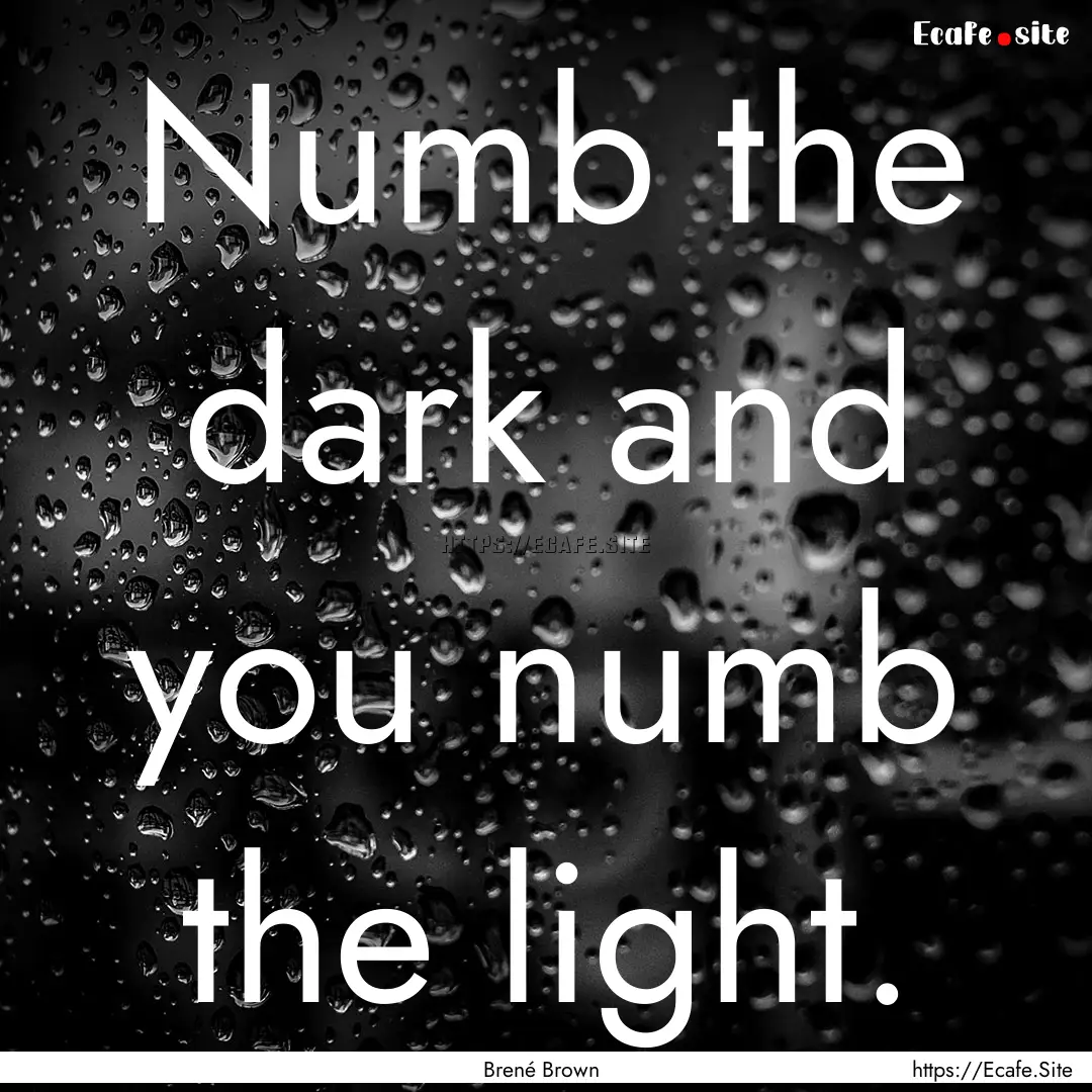 Numb the dark and you numb the light. : Quote by Brené Brown