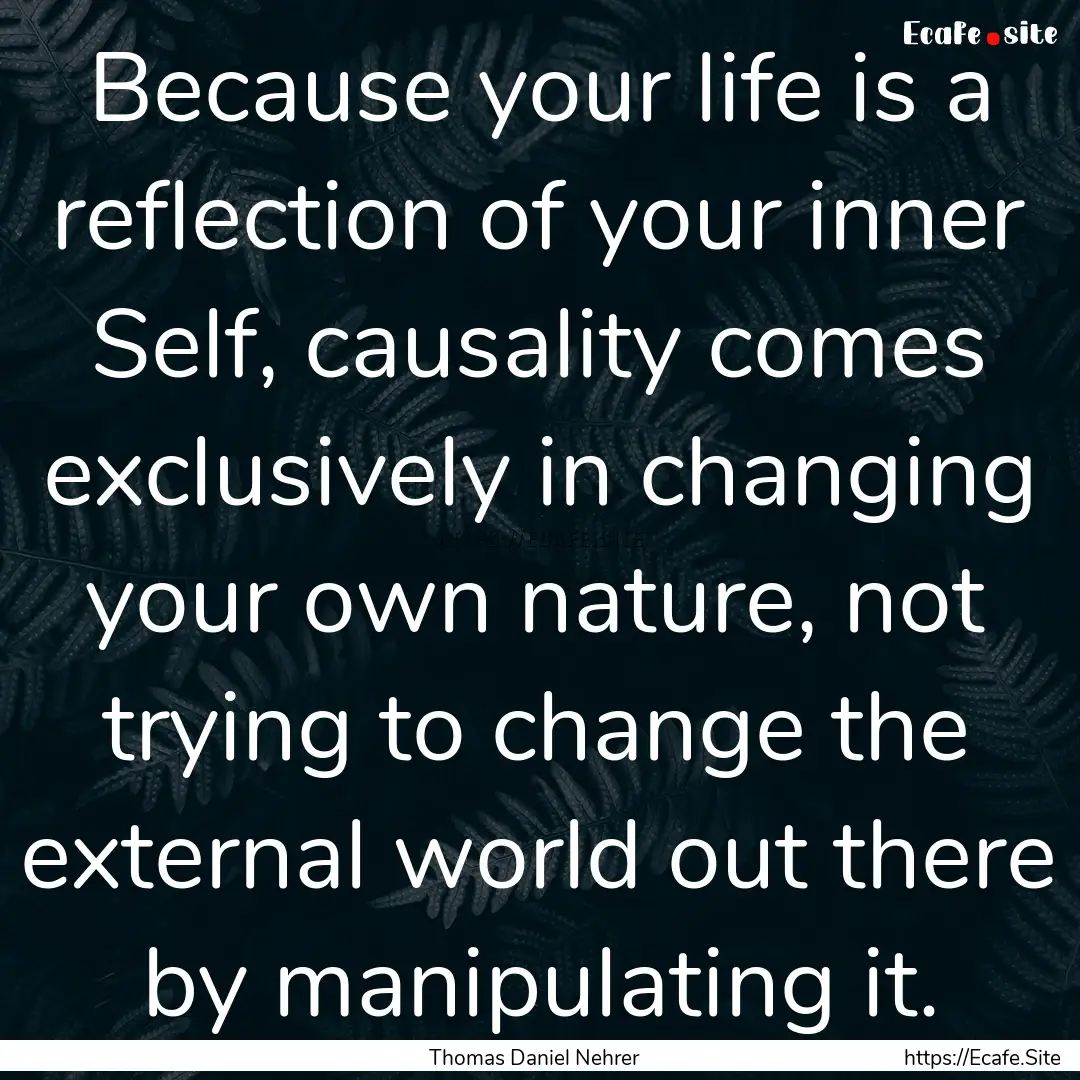 Because your life is a reflection of your.... : Quote by Thomas Daniel Nehrer