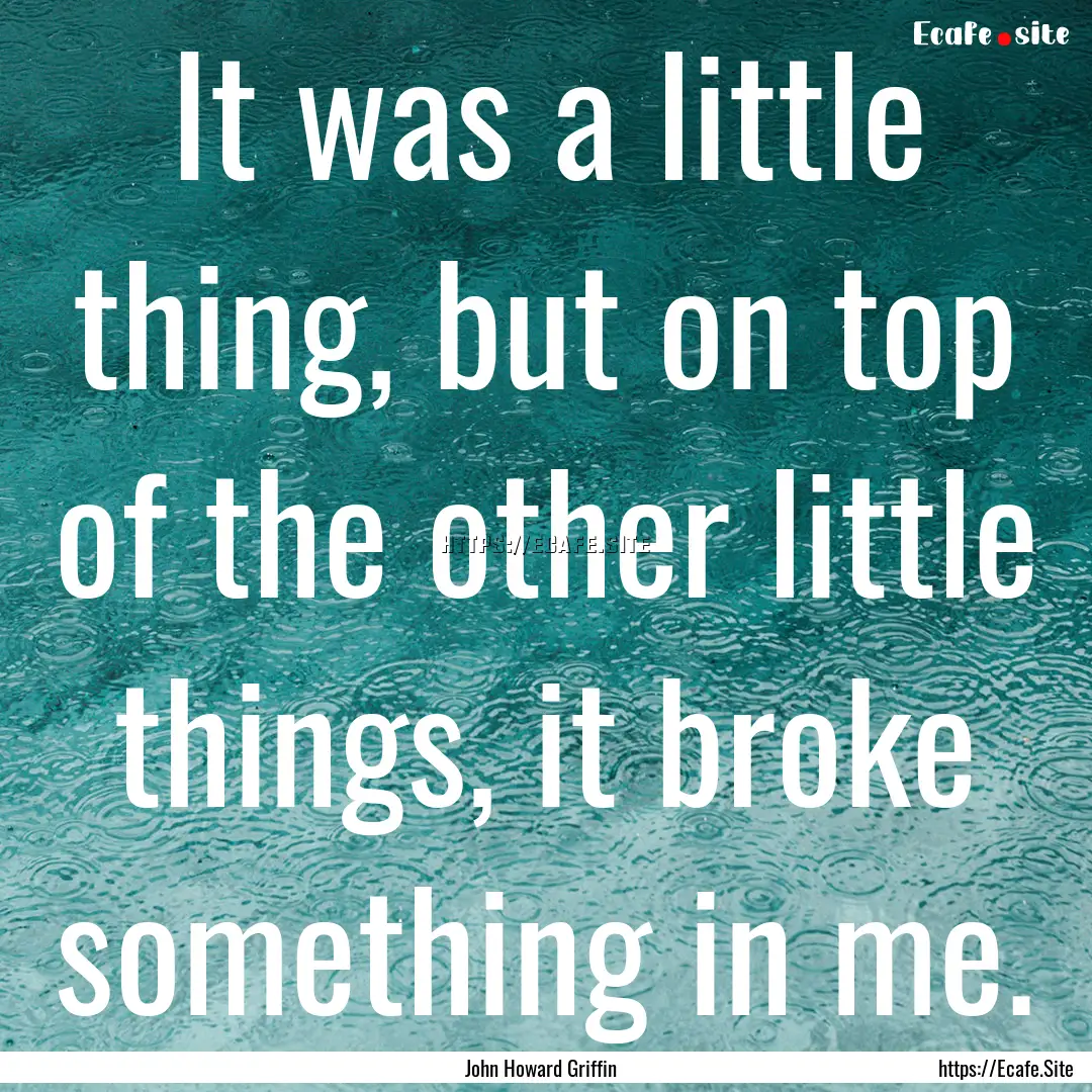 It was a little thing, but on top of the.... : Quote by John Howard Griffin