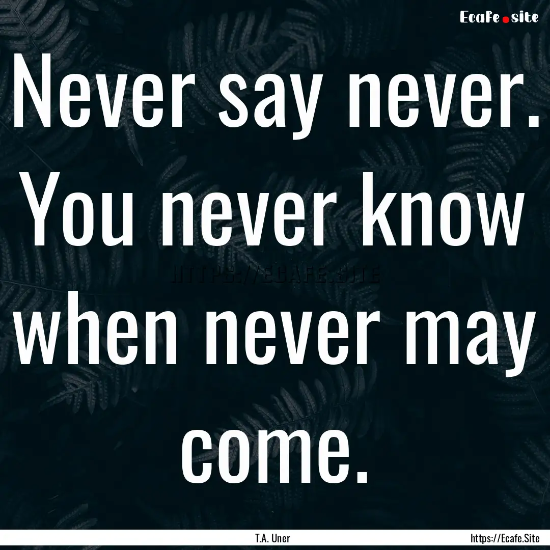 Never say never. You never know when never.... : Quote by T.A. Uner