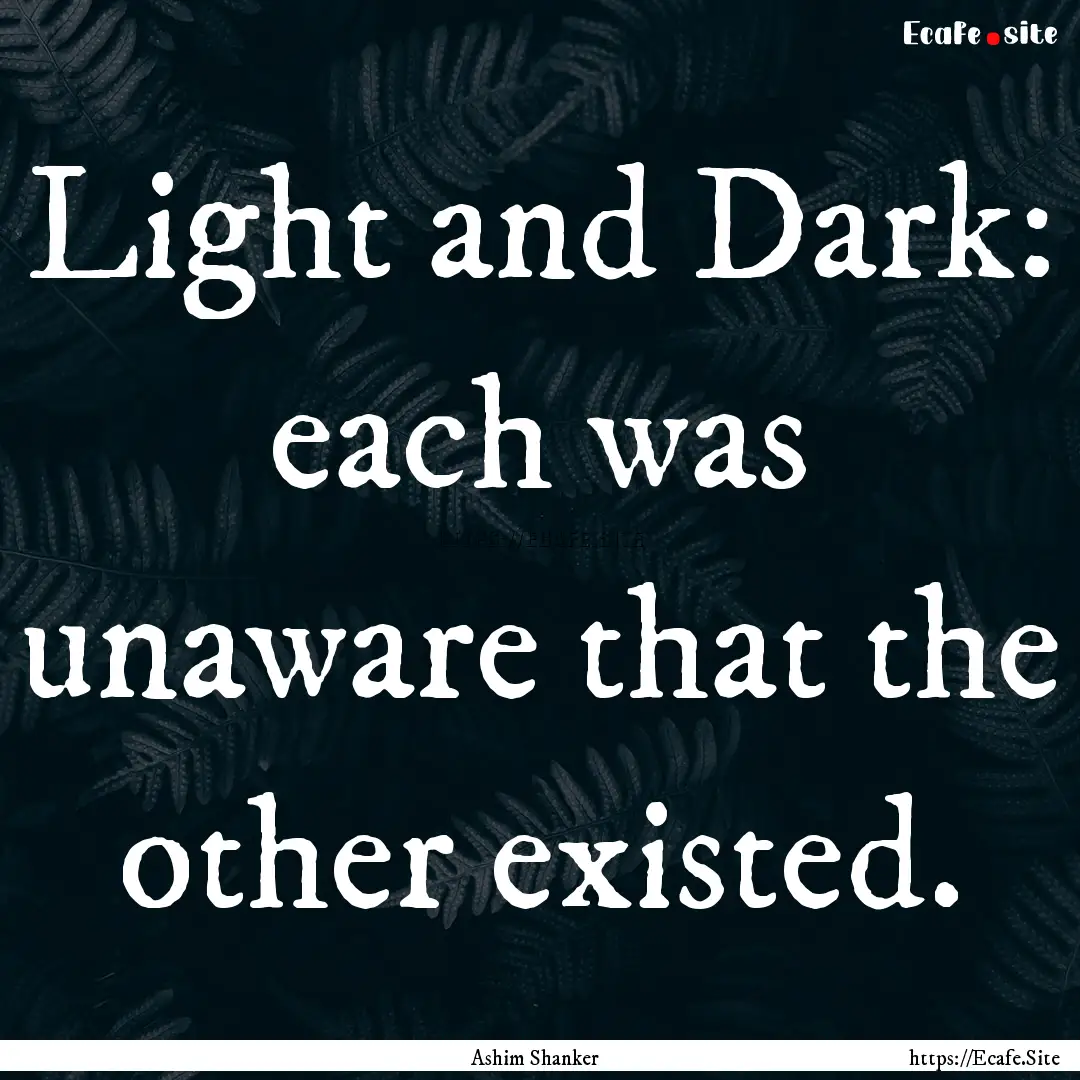 Light and Dark: each was unaware that the.... : Quote by Ashim Shanker