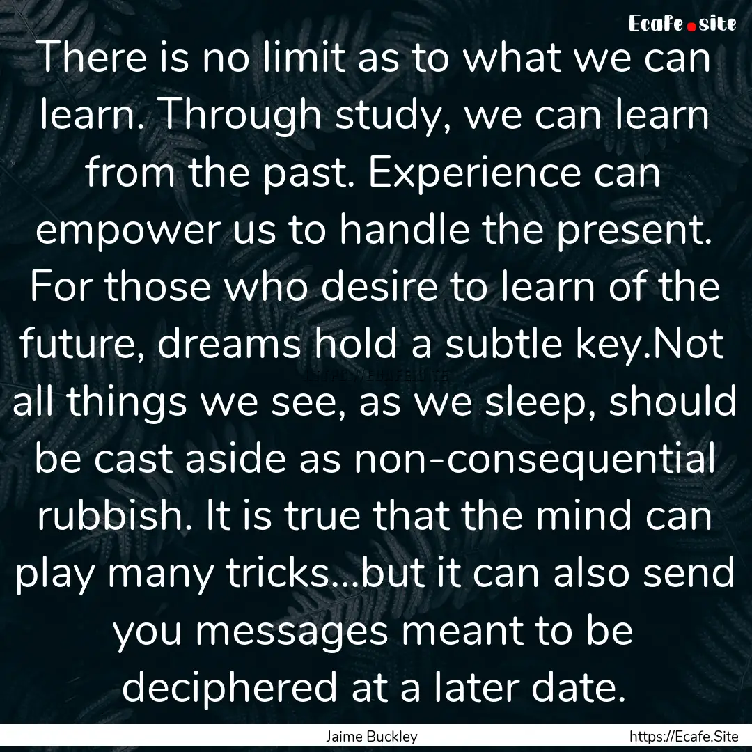 There is no limit as to what we can learn..... : Quote by Jaime Buckley