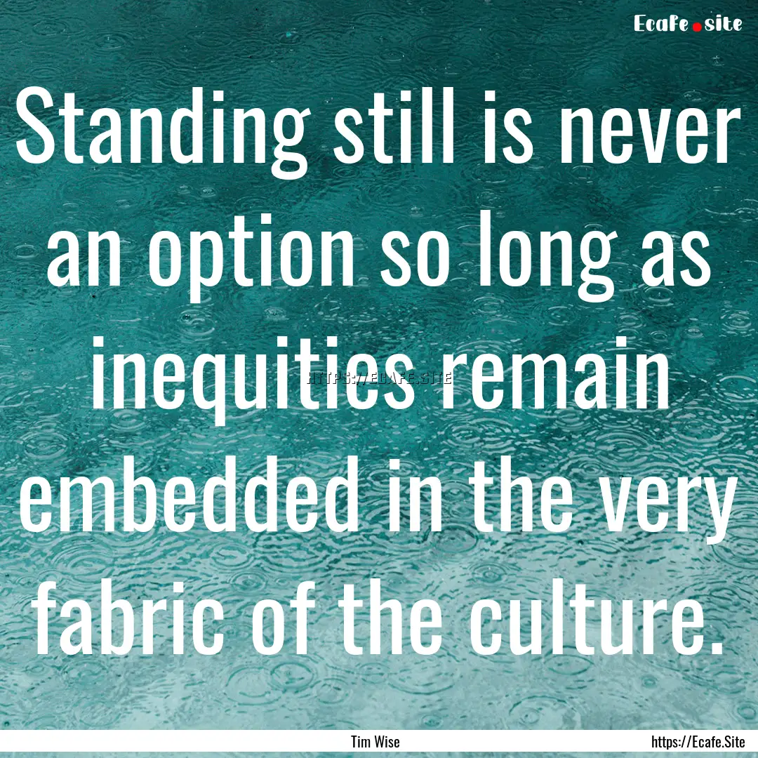 Standing still is never an option so long.... : Quote by Tim Wise