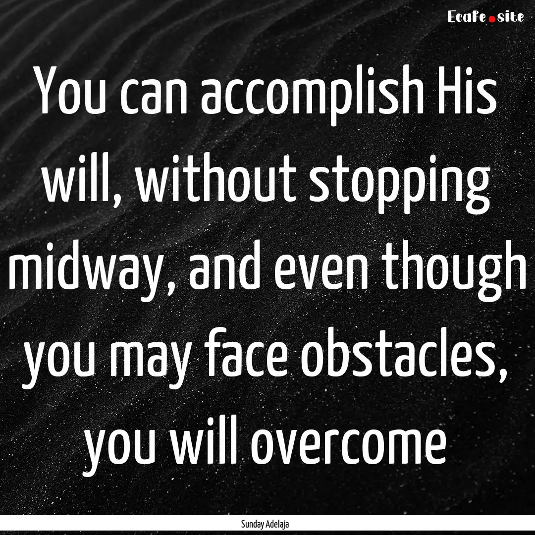 You can accomplish His will, without stopping.... : Quote by Sunday Adelaja