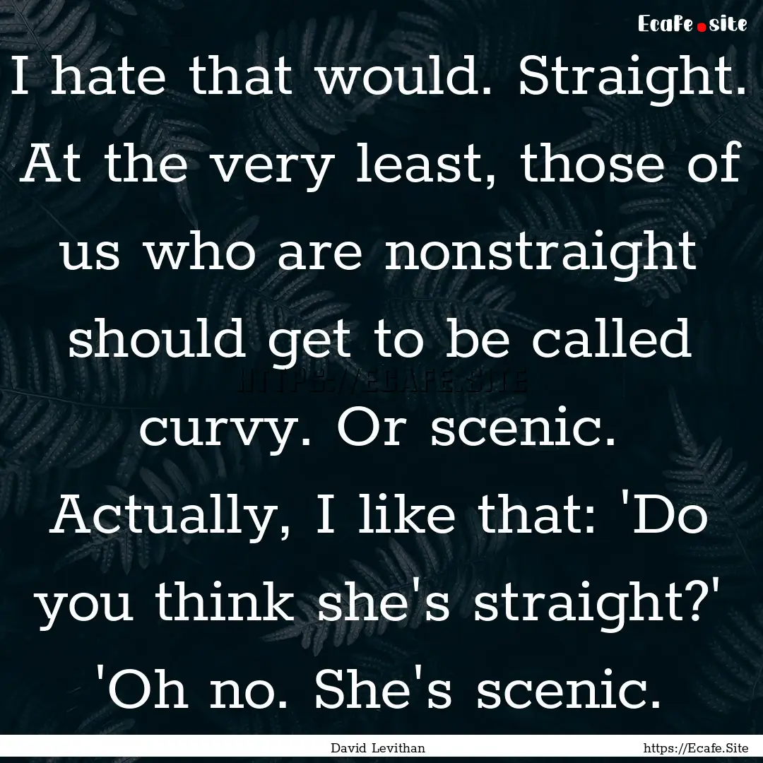 I hate that would. Straight. At the very.... : Quote by David Levithan