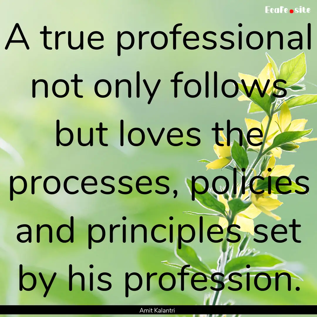 A true professional not only follows but.... : Quote by Amit Kalantri