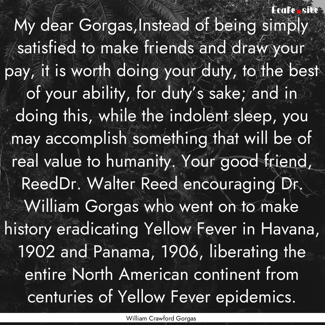 My dear Gorgas,Instead of being simply satisfied.... : Quote by William Crawford Gorgas