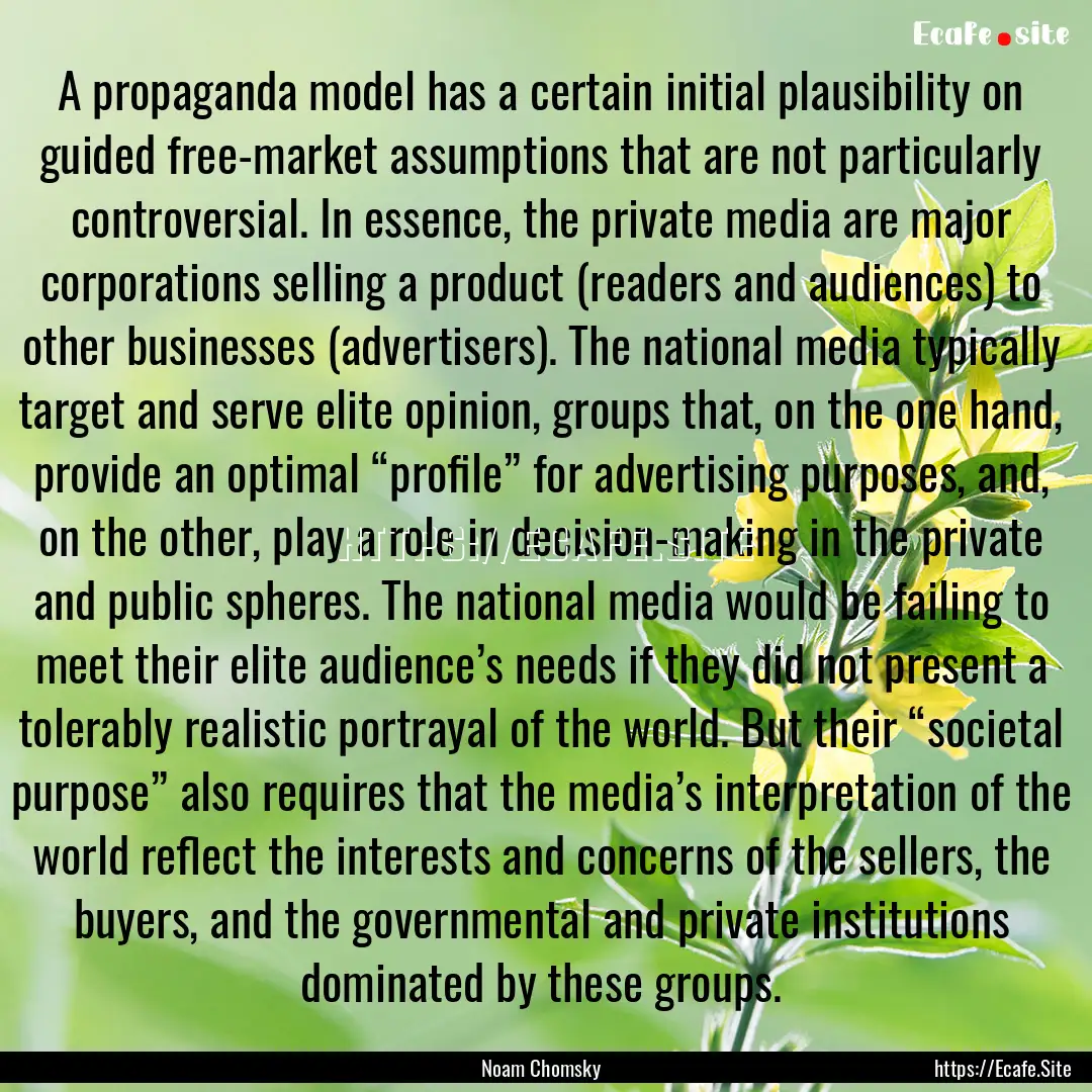 A propaganda model has a certain initial.... : Quote by Noam Chomsky