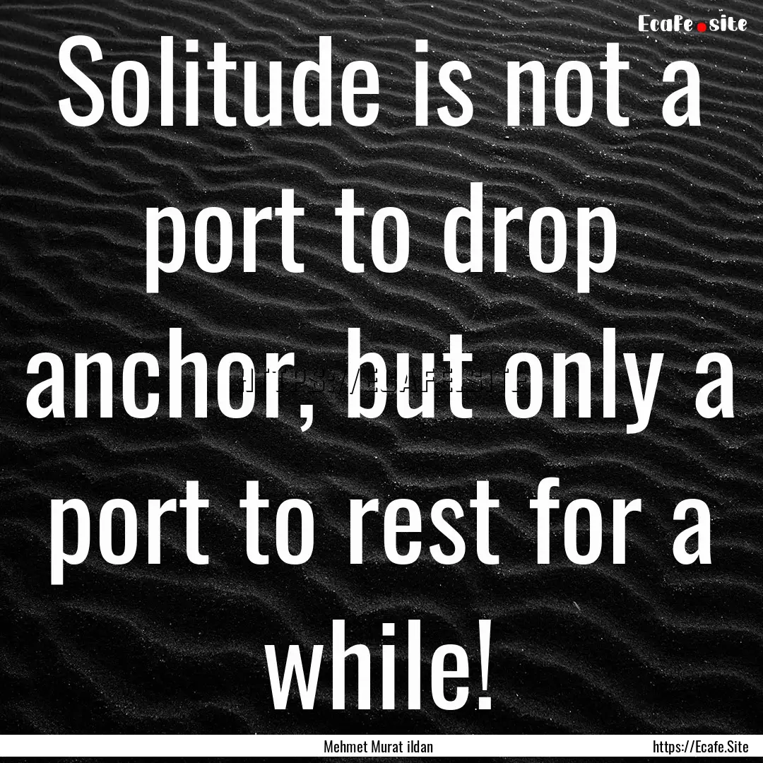 Solitude is not a port to drop anchor, but.... : Quote by Mehmet Murat ildan