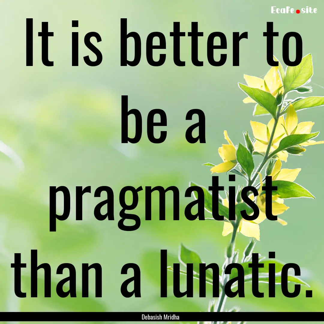 It is better to be a pragmatist than a lunatic..... : Quote by Debasish Mridha