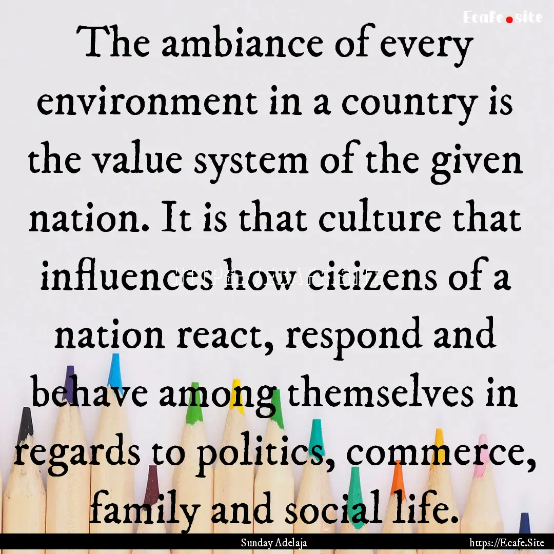 The ambiance of every environment in a country.... : Quote by Sunday Adelaja