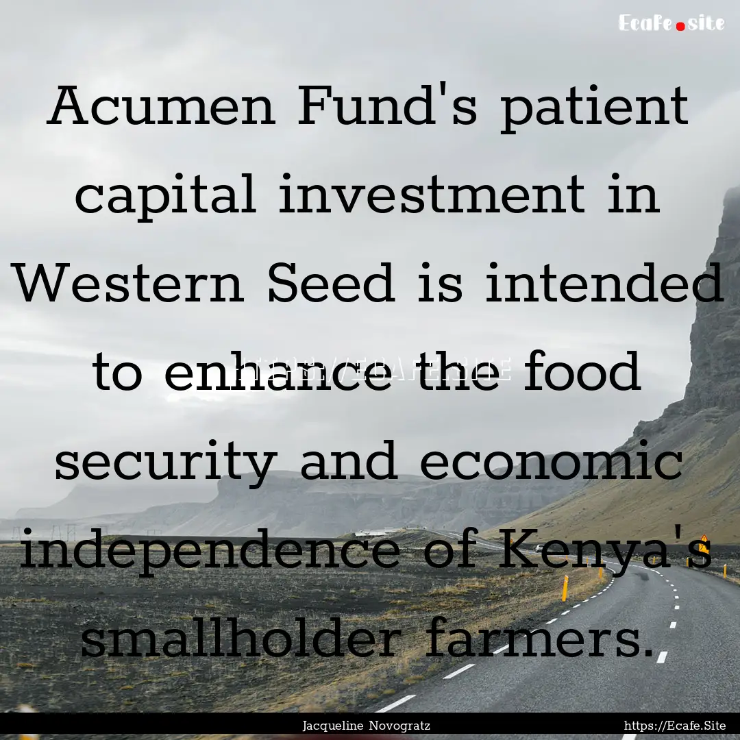 Acumen Fund's patient capital investment.... : Quote by Jacqueline Novogratz