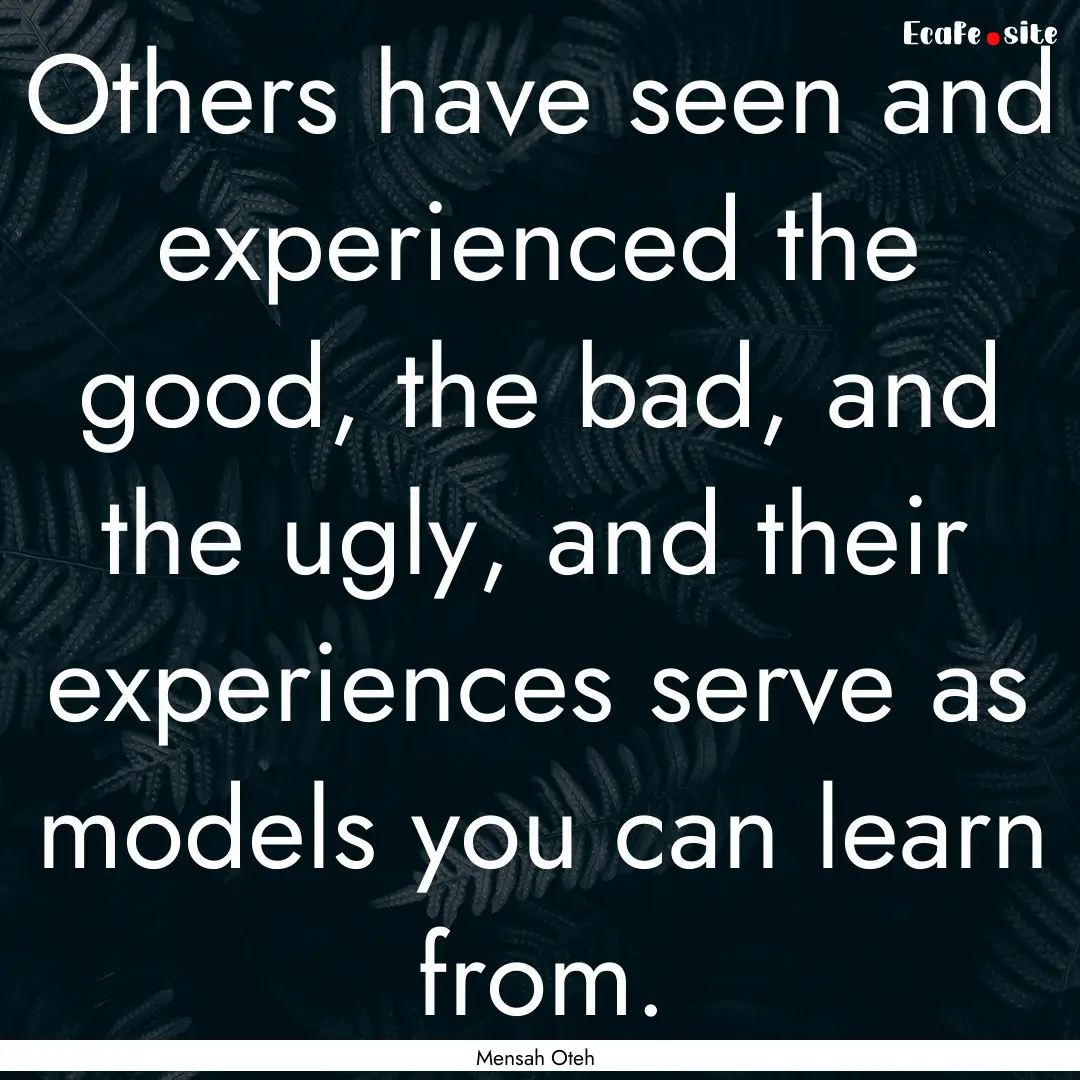 Others have seen and experienced the good,.... : Quote by Mensah Oteh