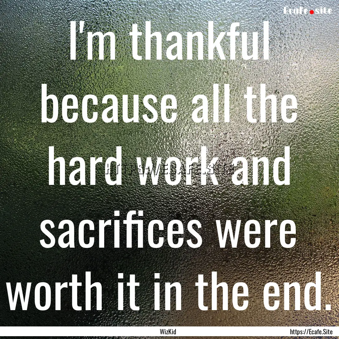 I'm thankful because all the hard work and.... : Quote by WizKid