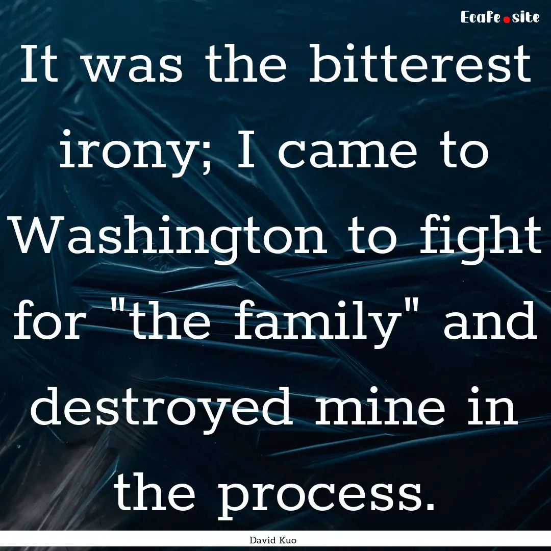 It was the bitterest irony; I came to Washington.... : Quote by David Kuo