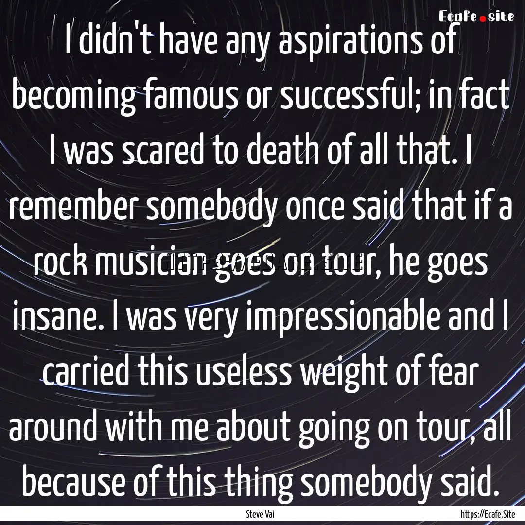 I didn't have any aspirations of becoming.... : Quote by Steve Vai