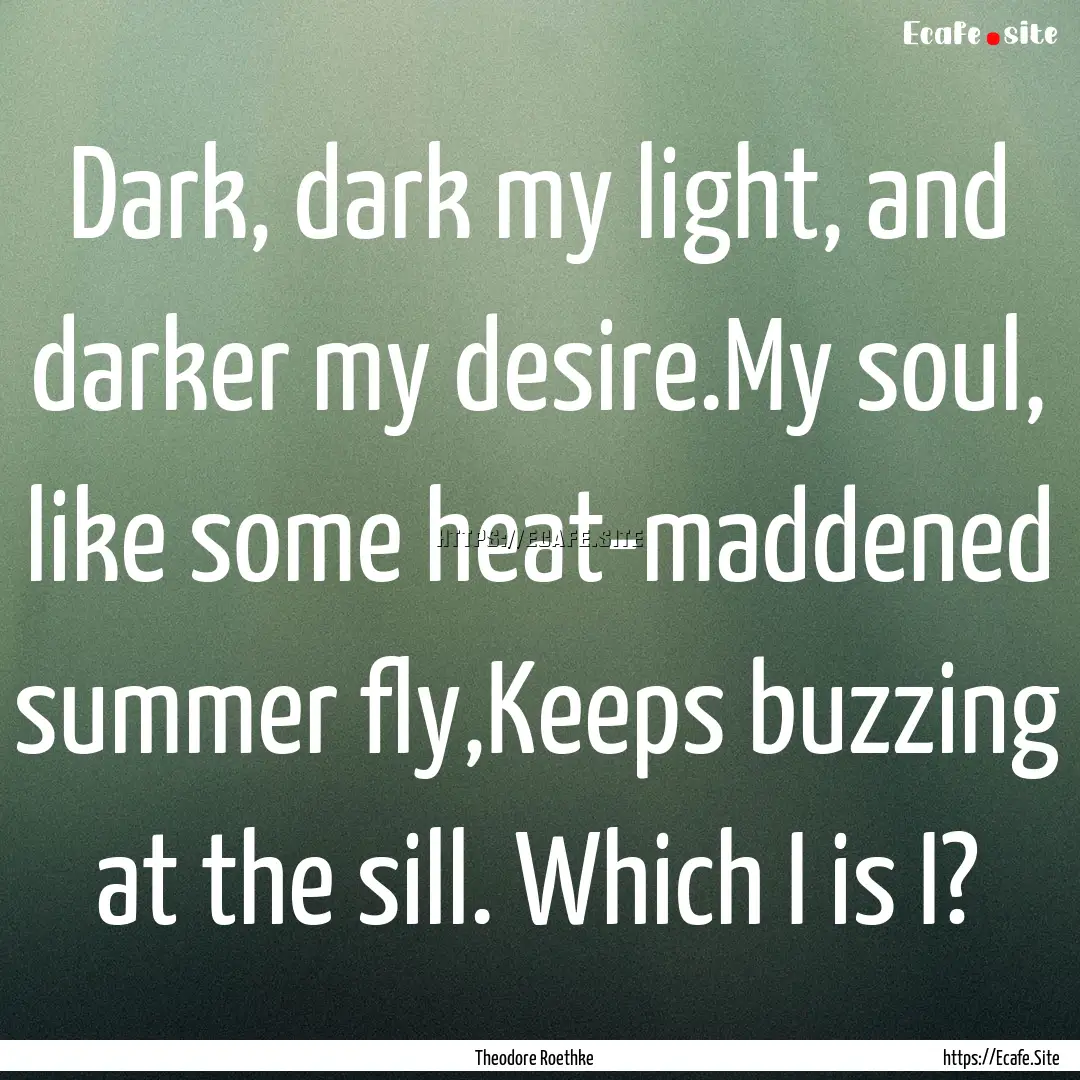 Dark, dark my light, and darker my desire.My.... : Quote by Theodore Roethke