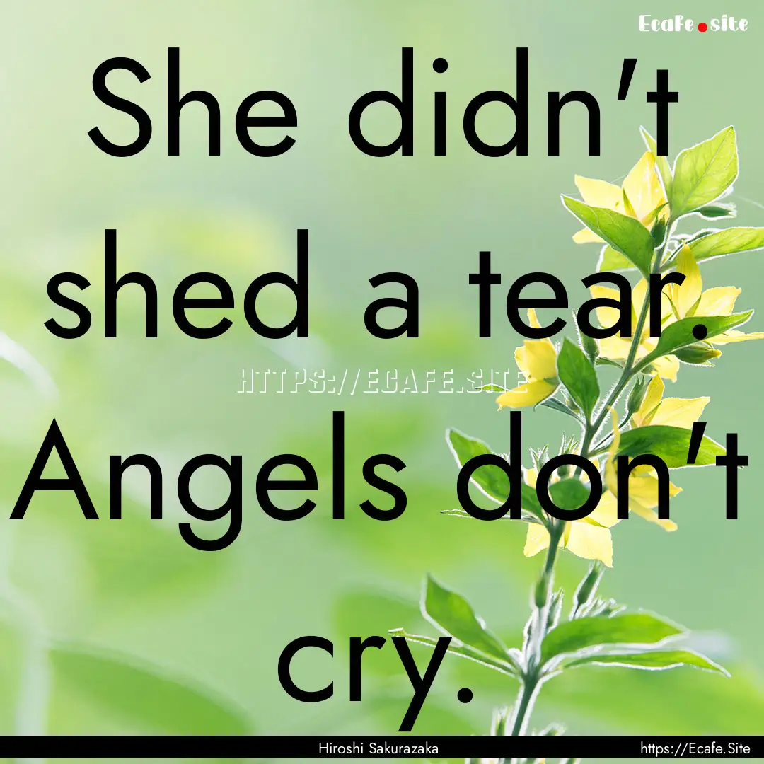 She didn't shed a tear. Angels don't cry..... : Quote by Hiroshi Sakurazaka