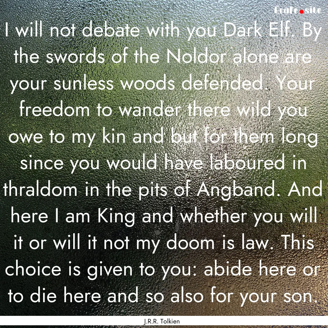 I will not debate with you Dark Elf. By the.... : Quote by J.R.R. Tolkien