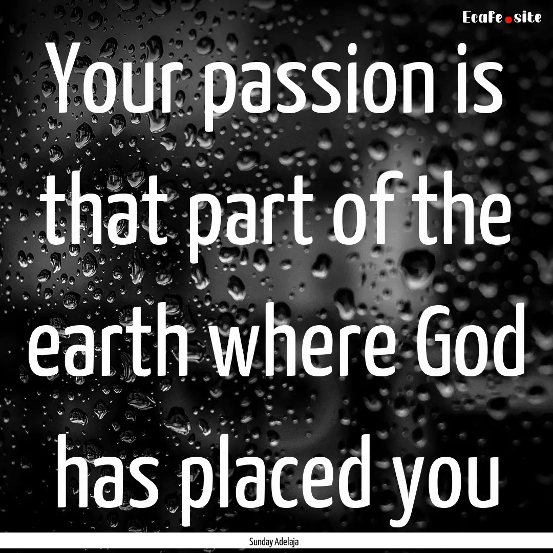 Your passion is that part of the earth where.... : Quote by Sunday Adelaja