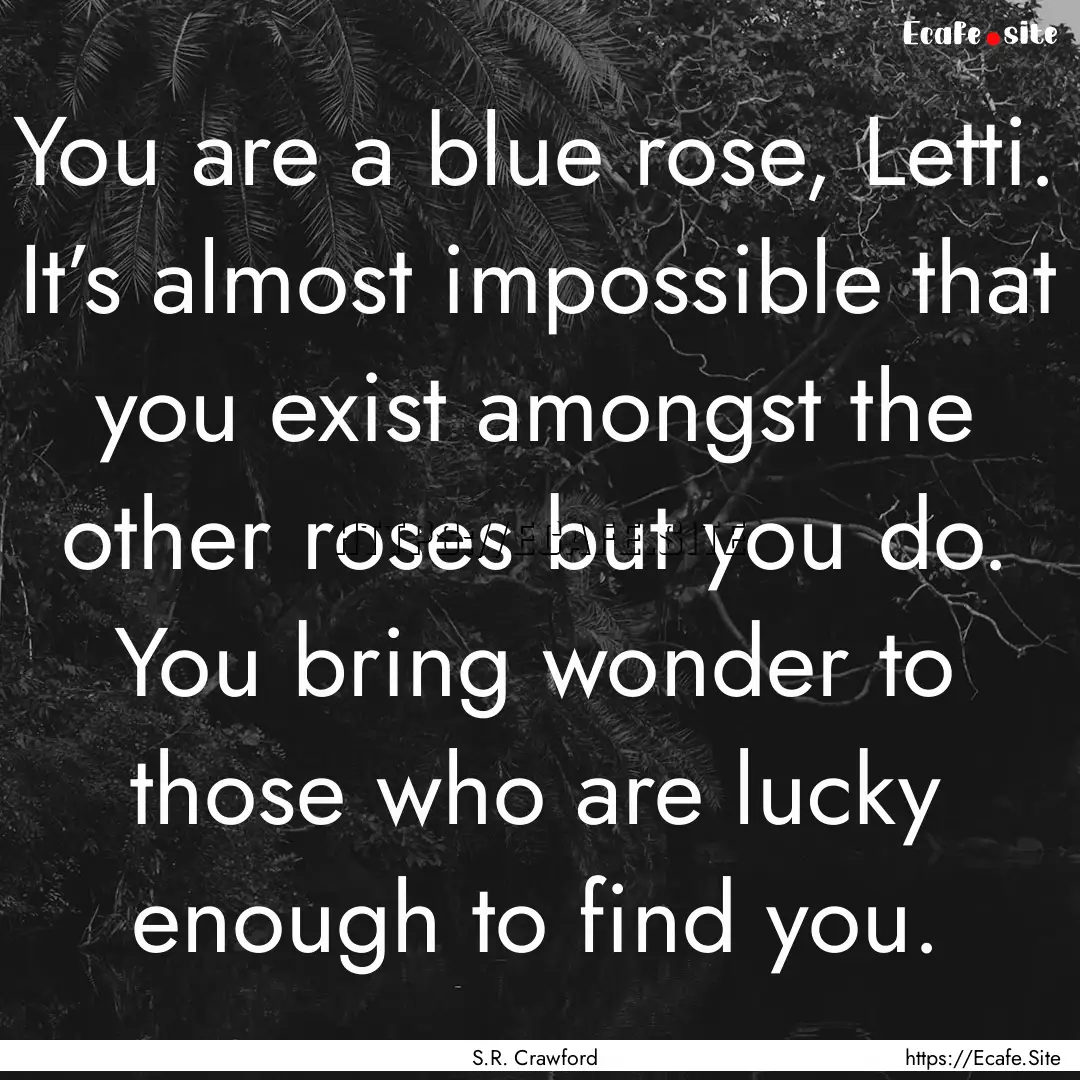 You are a blue rose, Letti. It’s almost.... : Quote by S.R. Crawford