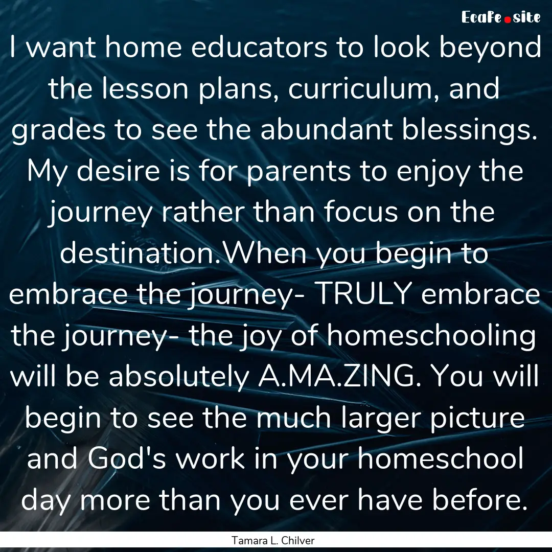 I want home educators to look beyond the.... : Quote by Tamara L. Chilver